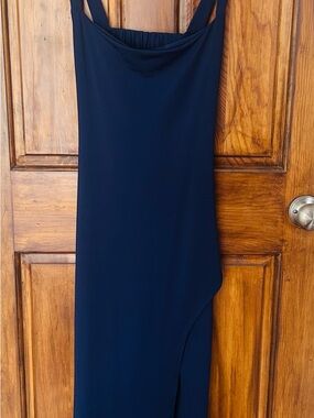 Classic Navy  Maxi Dress with Side Asymmetric Slit